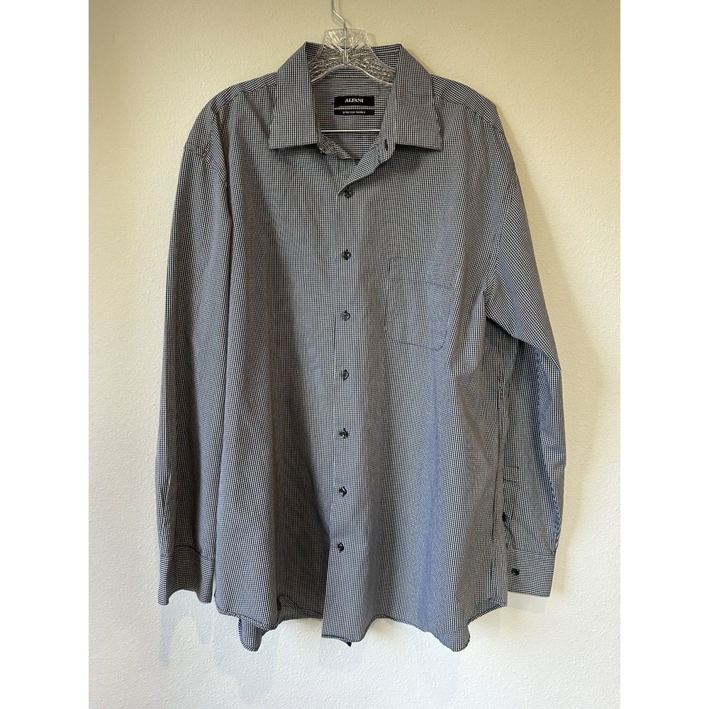 Alfani Performance Men's Gray/White‎ Fitted Long Sleeve Plaid Shirt Size XXL 18
